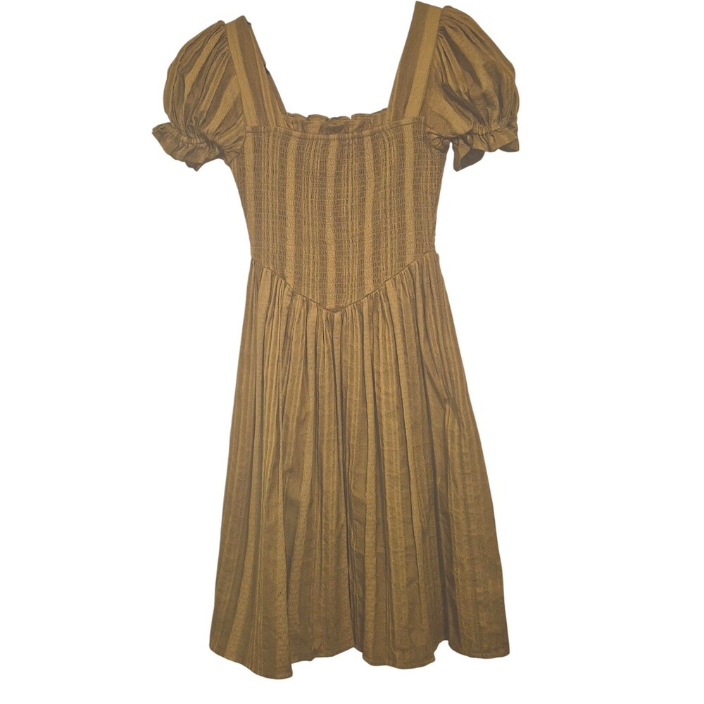 JessaKae Dress Womens XS Khaki Green Smocked Square Neck 100% Cotton Stretch - Picture 5 of 5